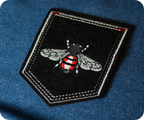 Red Bumblebee On Black Shield Iron On Patch (9 x 7.5cm)