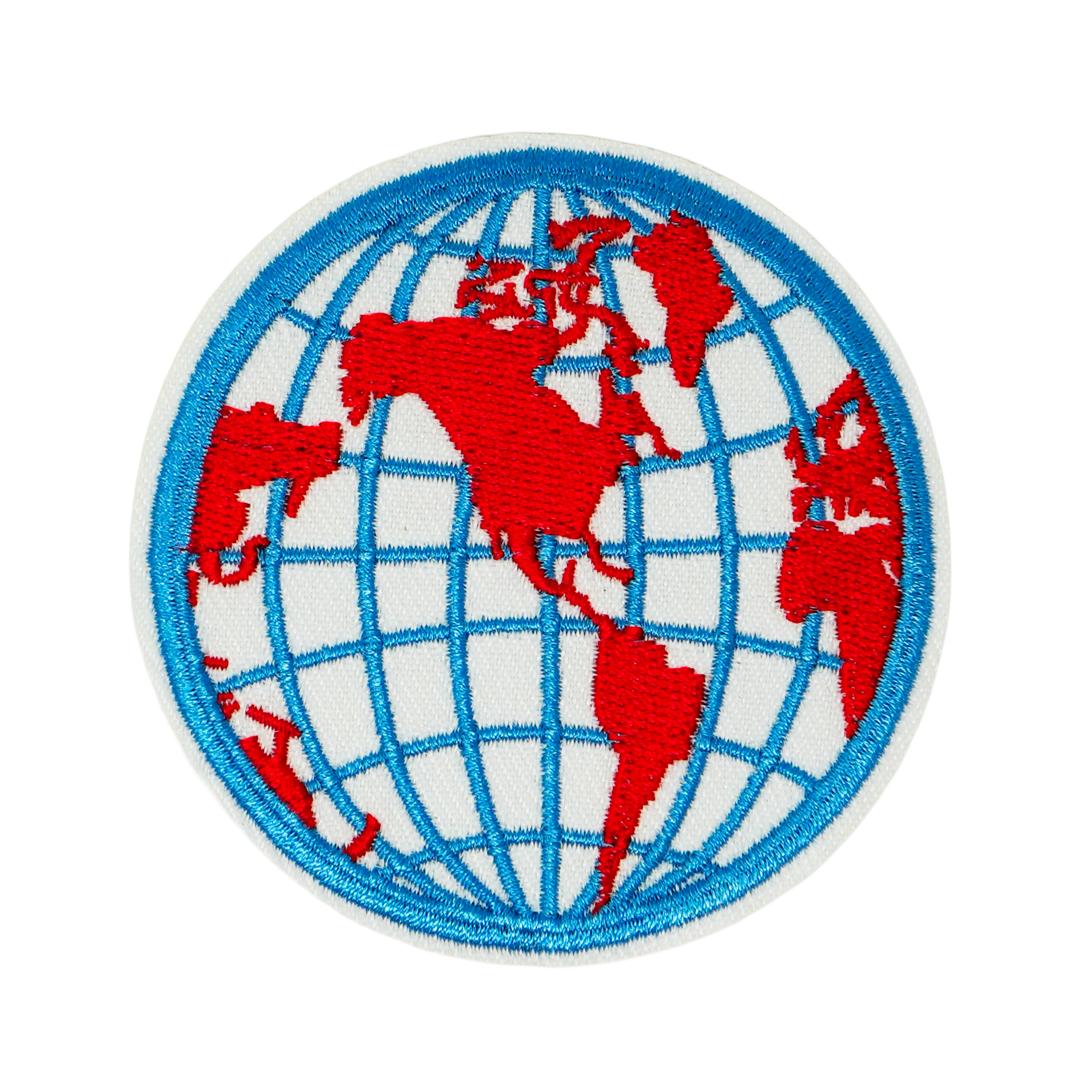 Parche con cable de globo terráqueo rojo y líneas de latitud y longitud (7 x 7 cm) Imagen principal del producto