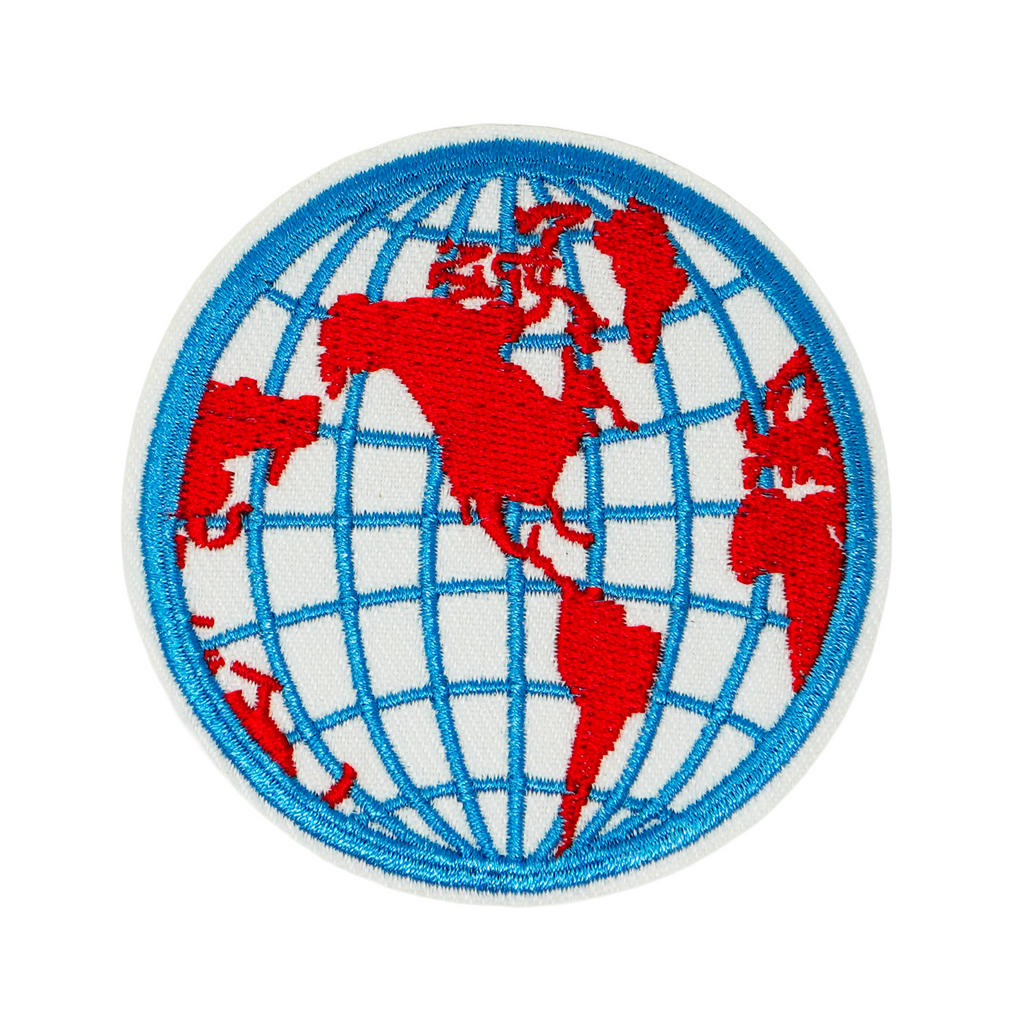 Red Earth Globe Latitude Longitude Wire On Patch (7 x 7cm)