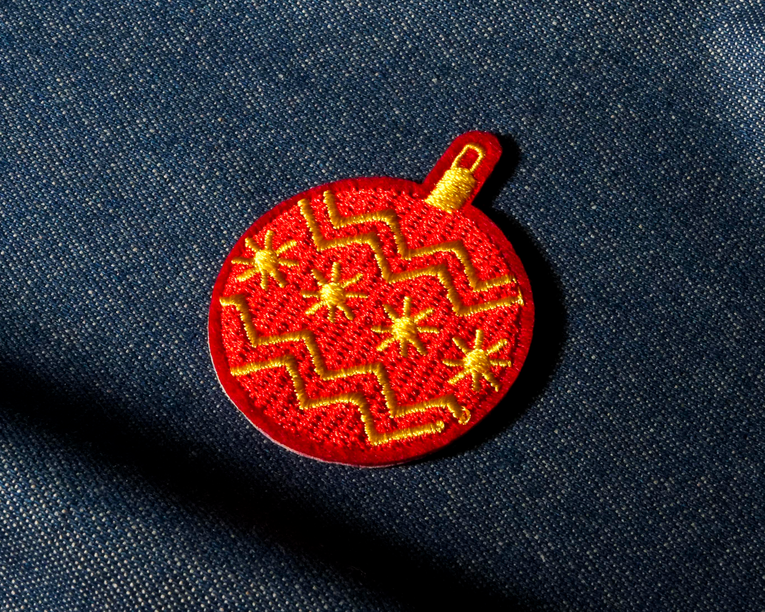 Red Bauble Christmas Decoration Patch Iron On (4 x 4cm) Secondary image