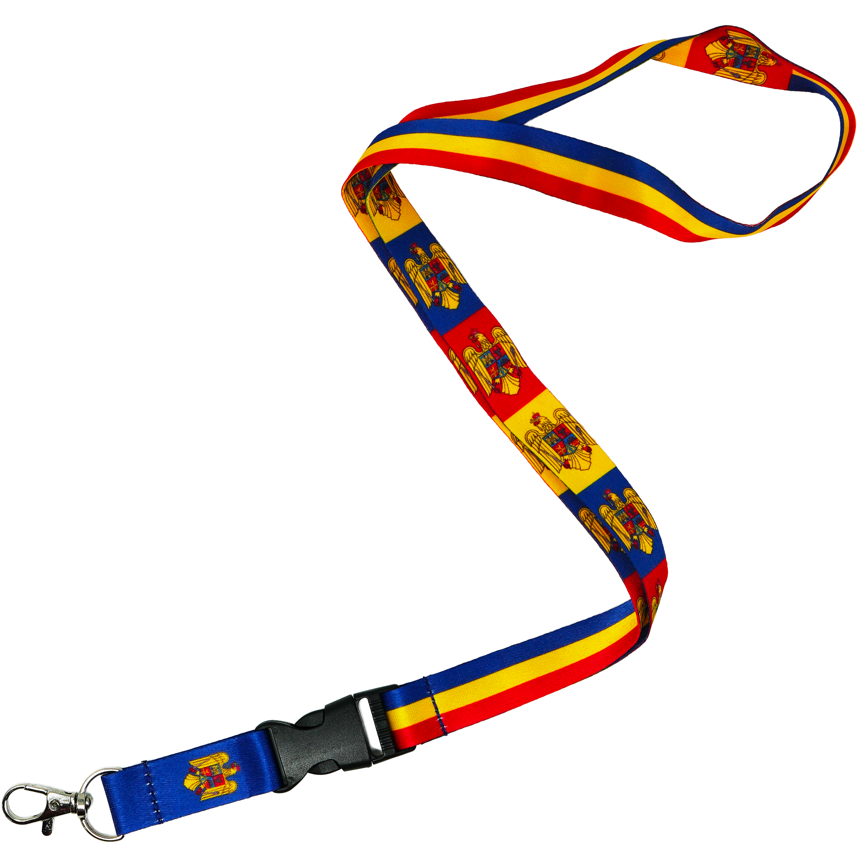 Romania Flag Lanyard – Tricolour Red, Yellow & Blue Neck Strap with National Emblem Main image