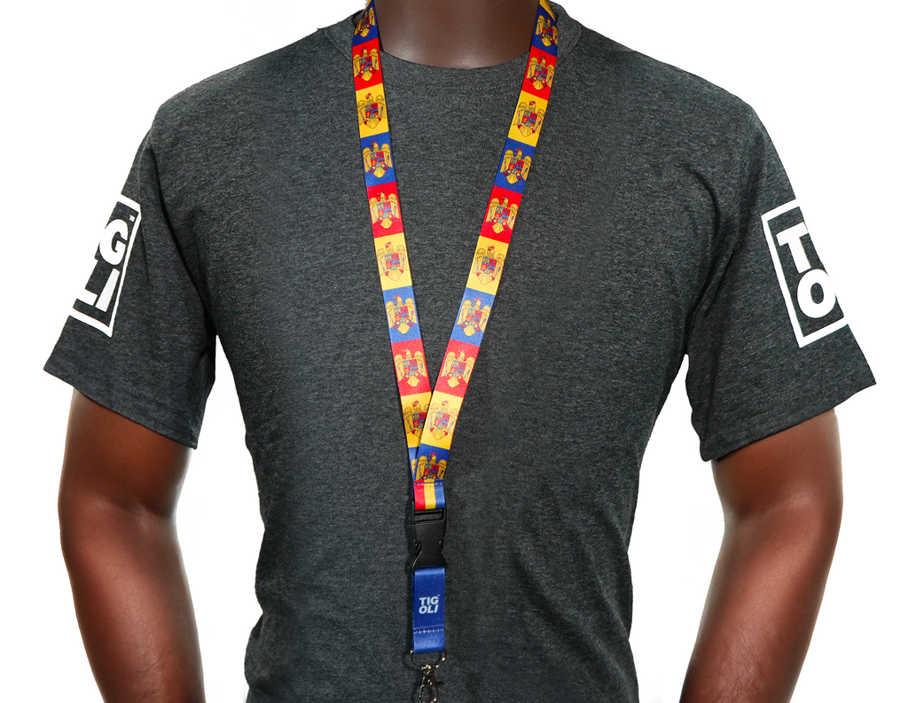 Romania Flag Lanyard – Tricolour Red, Yellow & Blue Neck Strap with National Emblem