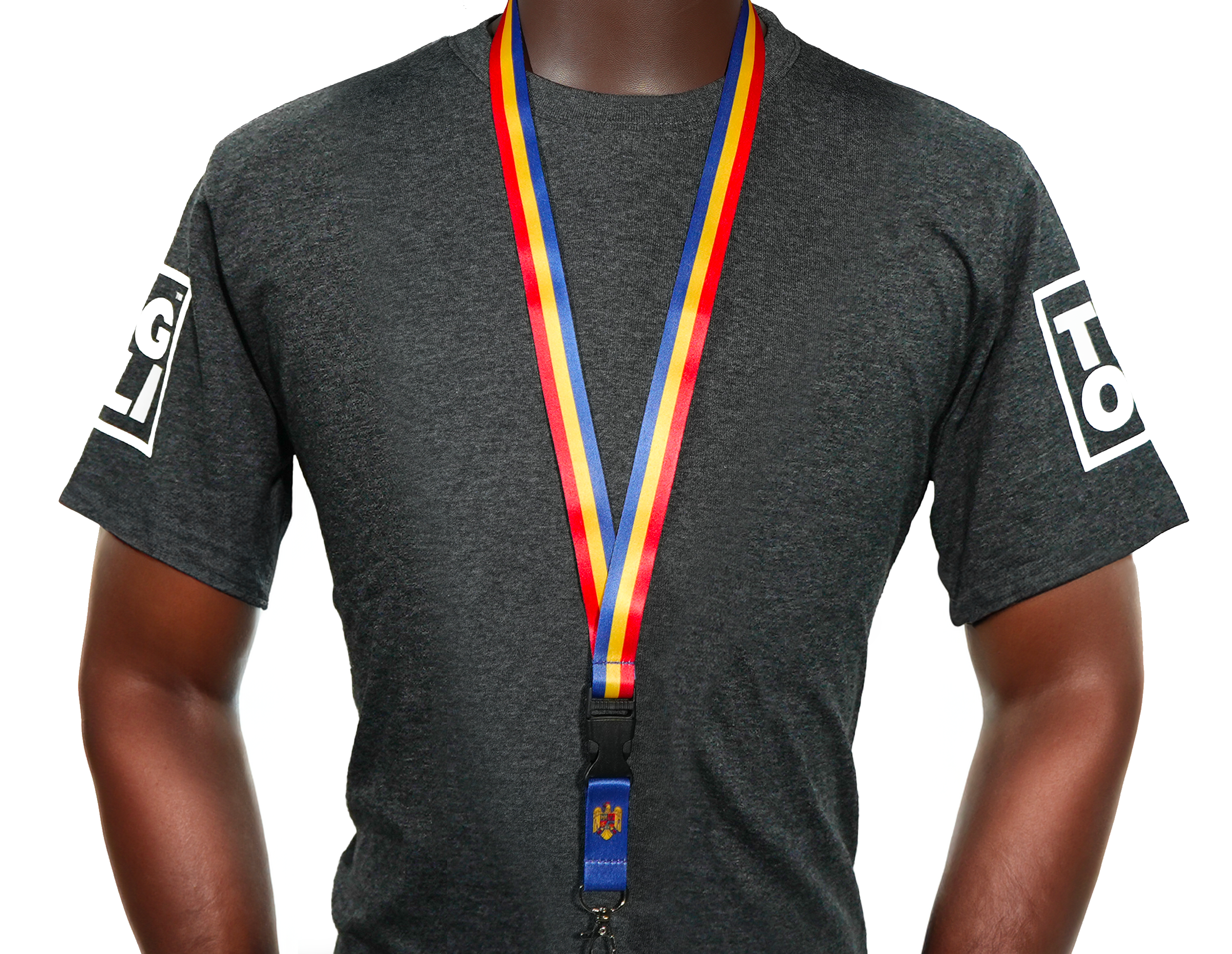 Romania Flag Lanyard – Tricolour Red, Yellow & Blue Neck Strap with National Emblem Secondary image