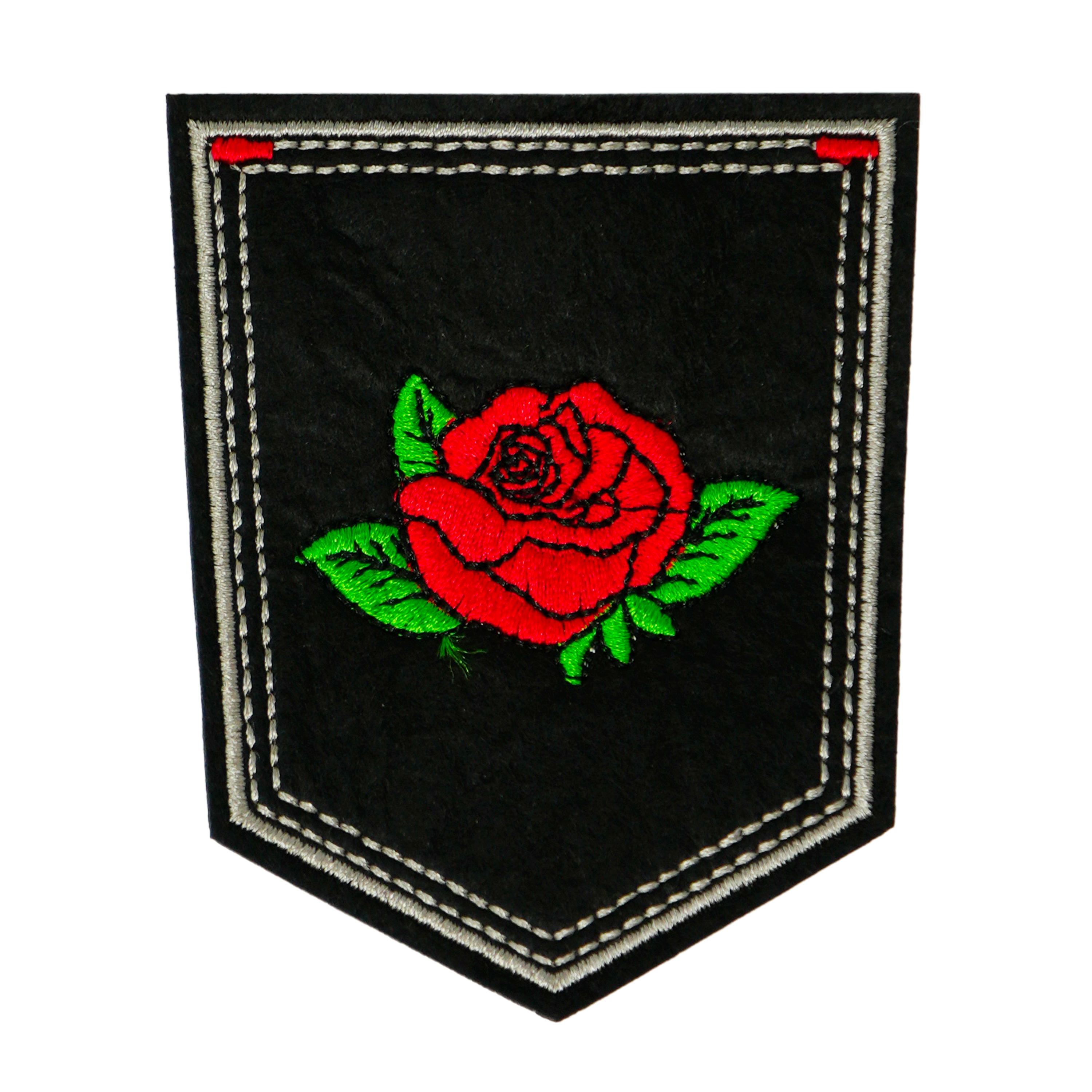 Parche termoadhesivo de hierro con escudo de flor de capullo de rosa roja (9 x 7,6 cm) Imagen principal del producto