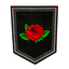 Red Rose Bud Flower Shield Black Iron On Patch (9 x 7.6cm)