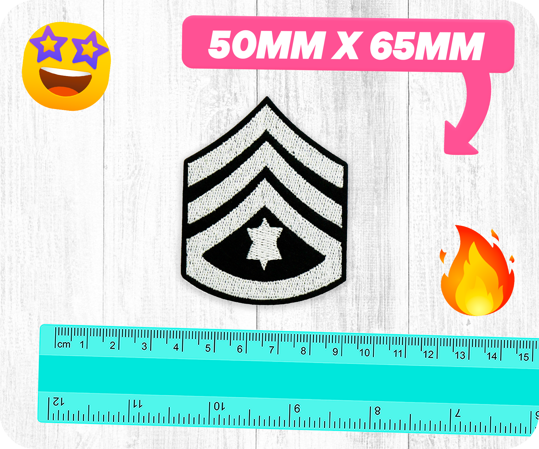 Sargent Major Army Star Rank Iron On Patch (5 x 6.5cm)