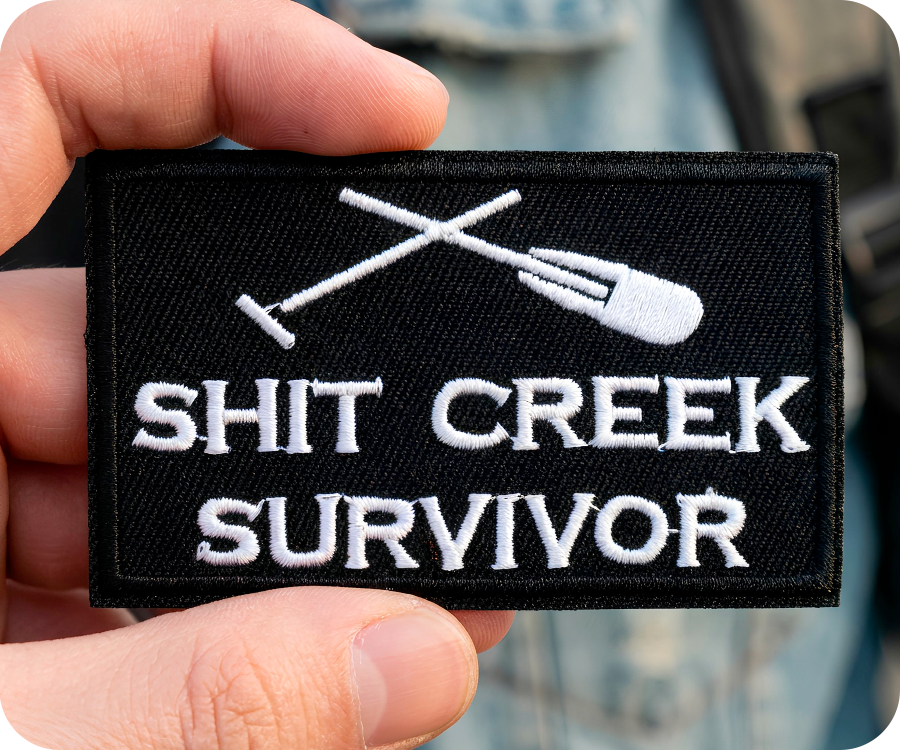 Shit Creeks Survivor Black Iron On Patch (7.8 x 5cm) Secondary image