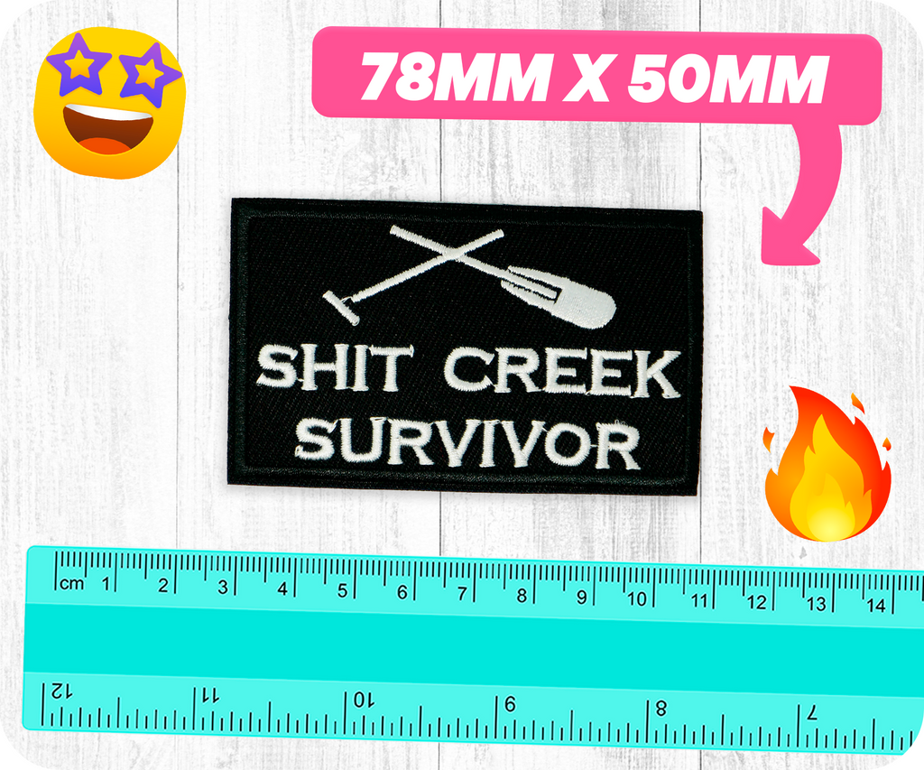 Shit Creeks Survivor Black Iron On Patch (7.8 x 5cm)