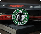 She Never Sleeps Coffee Horror Pin Badge