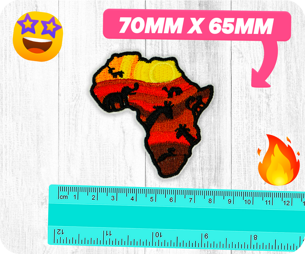 Africa Continent Shape Safari Animals Iron On Patch (7 x 6.5cm)