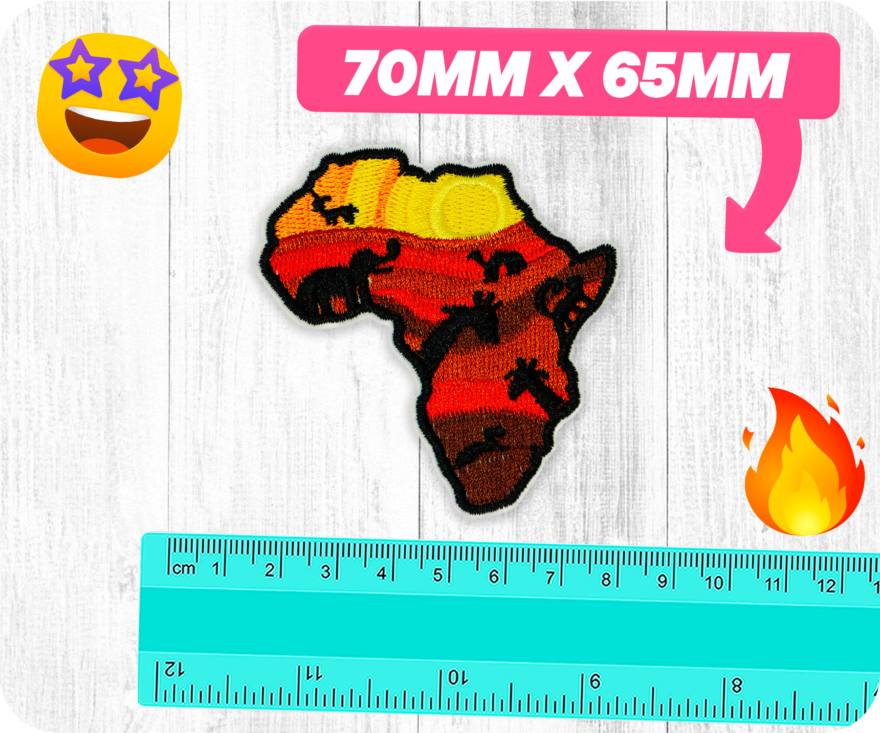Africa Continent Shape Safari Animals Iron On Patch (7 x 6.5cm)