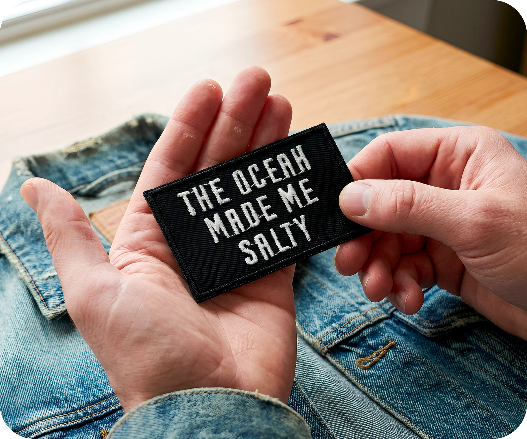 The Ocean Made Me Salty Black Iron On Patch (7.8 x 5cm)