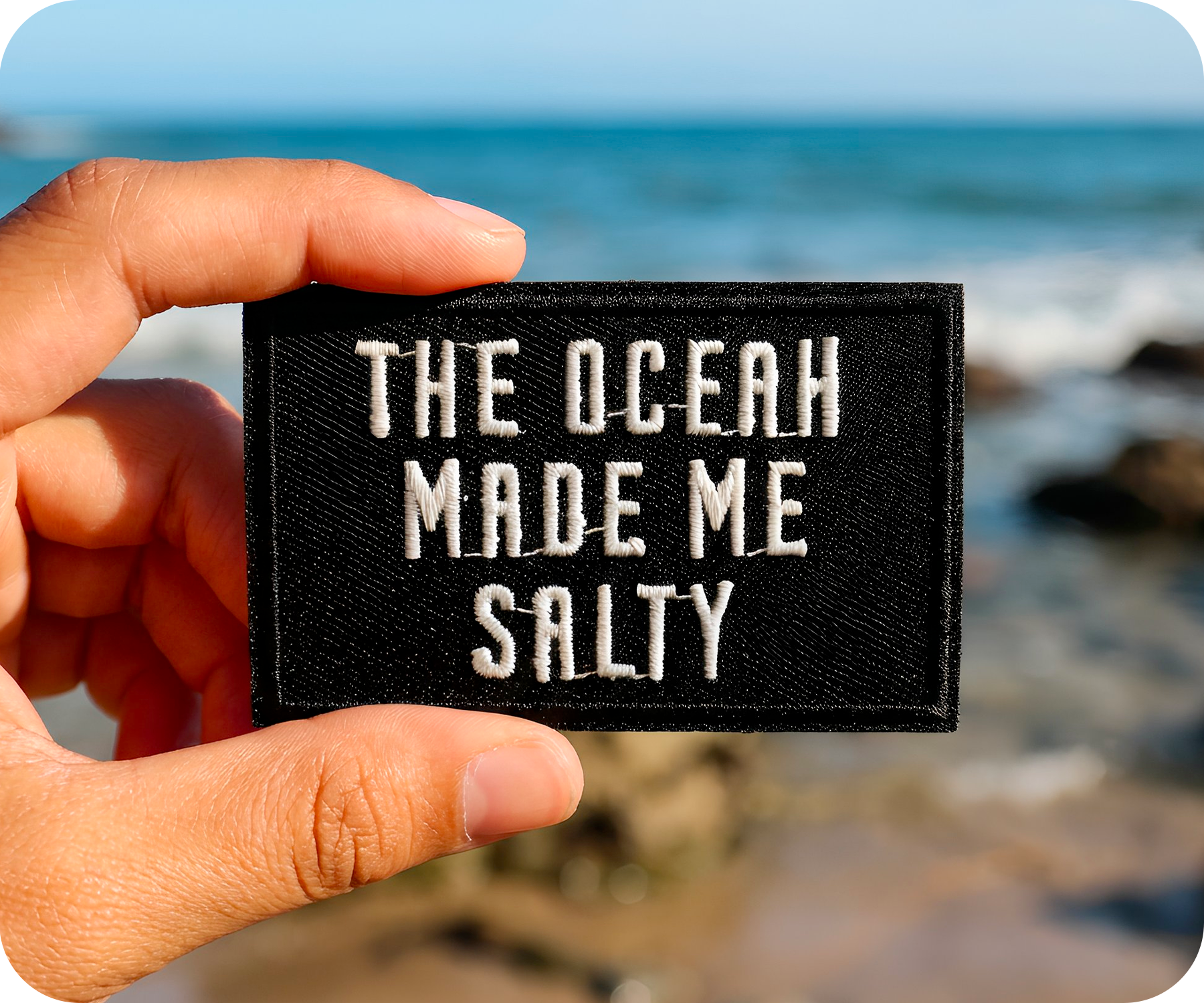 The Ocean Made Me Salty Black Iron On Patch (7.8 x 5cm) Secondary image