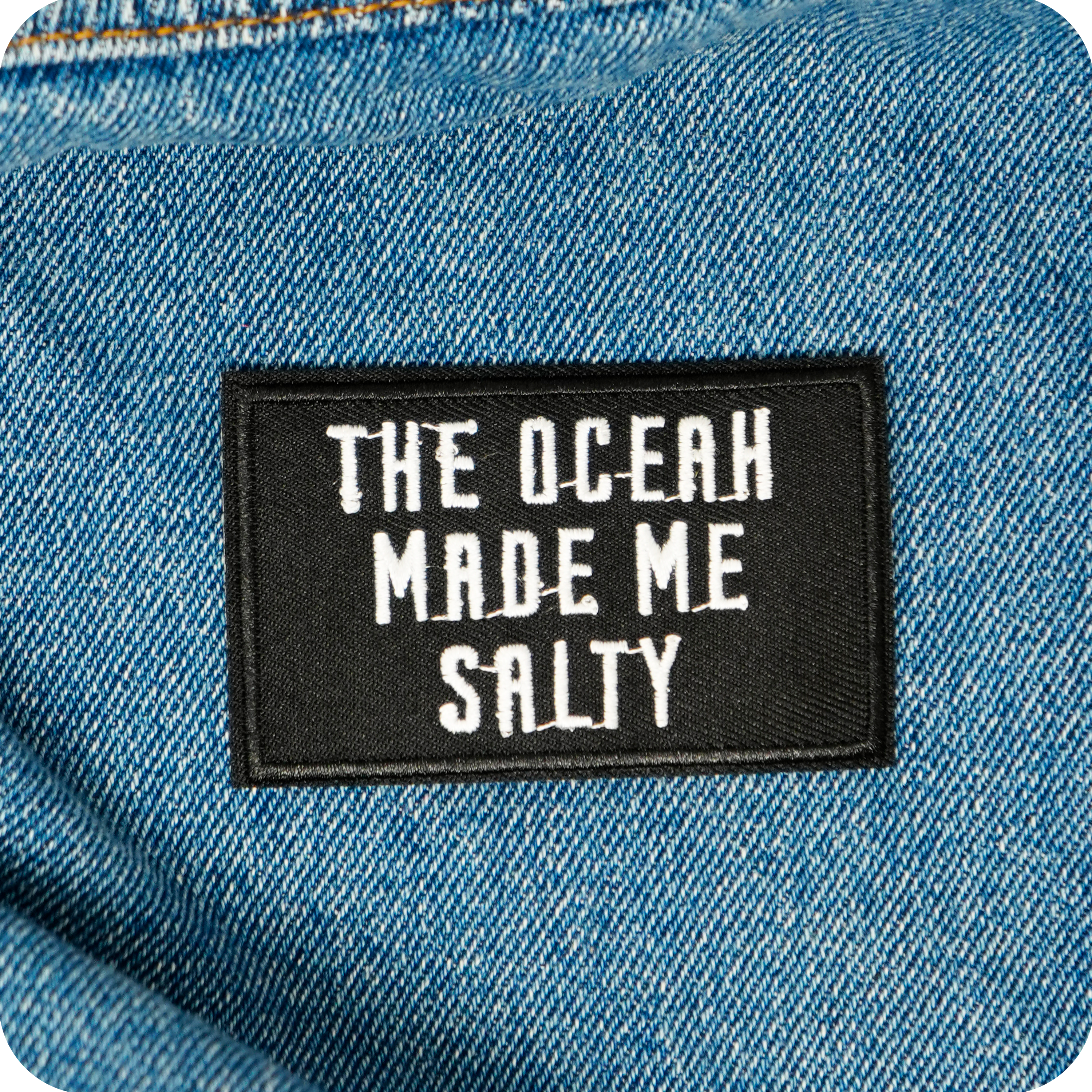 The Ocean Made Me Salty Black Iron On Patch (7.8 x 5cm)