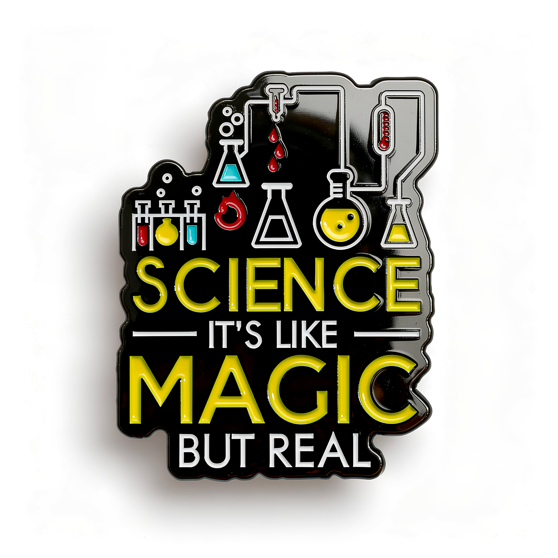 La ciencia es como la magia pero se lee insignia Imagen principal del producto