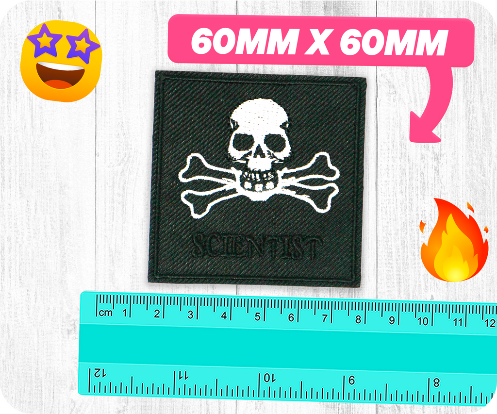 Scientist Skull & Crossed Bones Iron On Patch (6 x 6cm)