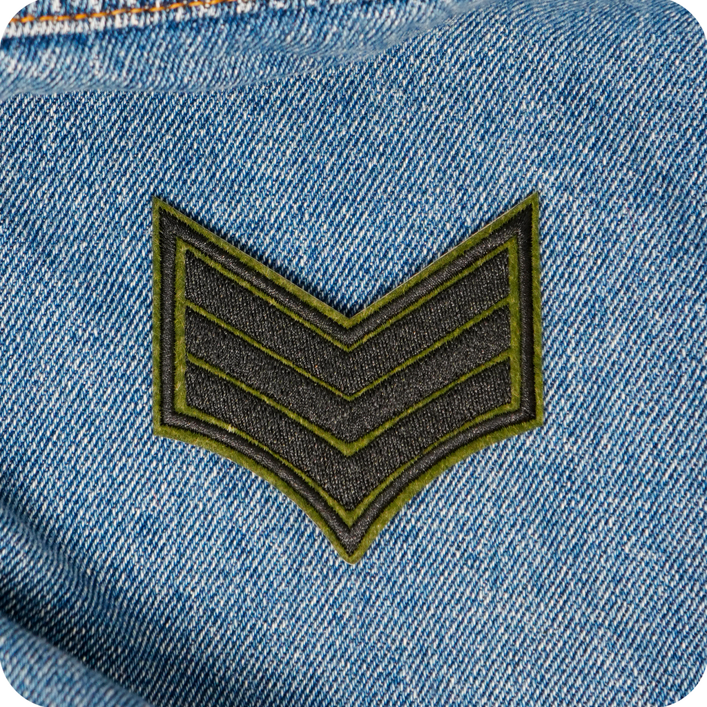 Sargent Army Stripes Green & Black Iron On Patch (7.5 x 6.5cm)