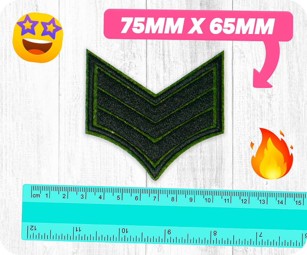 Sargent Army Stripes Green & Black Iron On Patch (7.5 x 6.5cm)