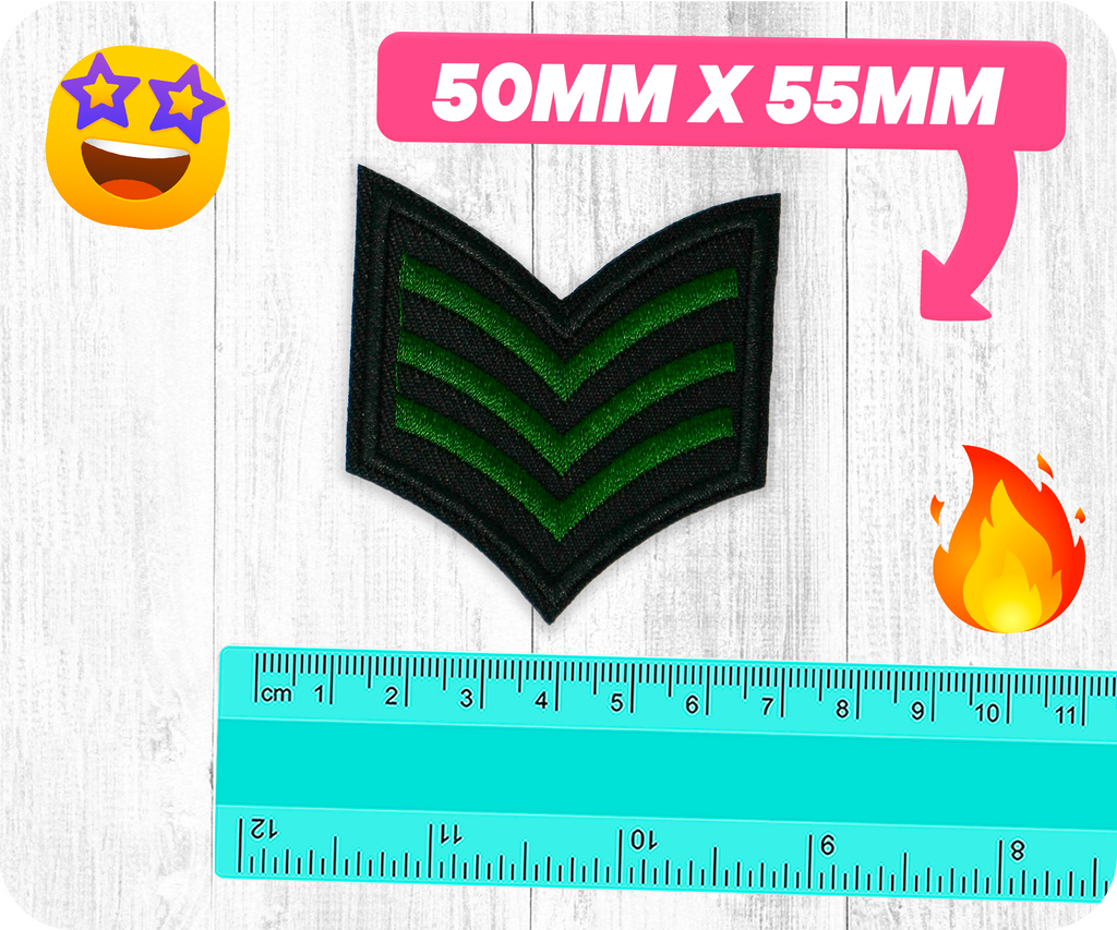 Black & Green Sargent Rank Insignia Iron On Patch (5.5 x 5cm)