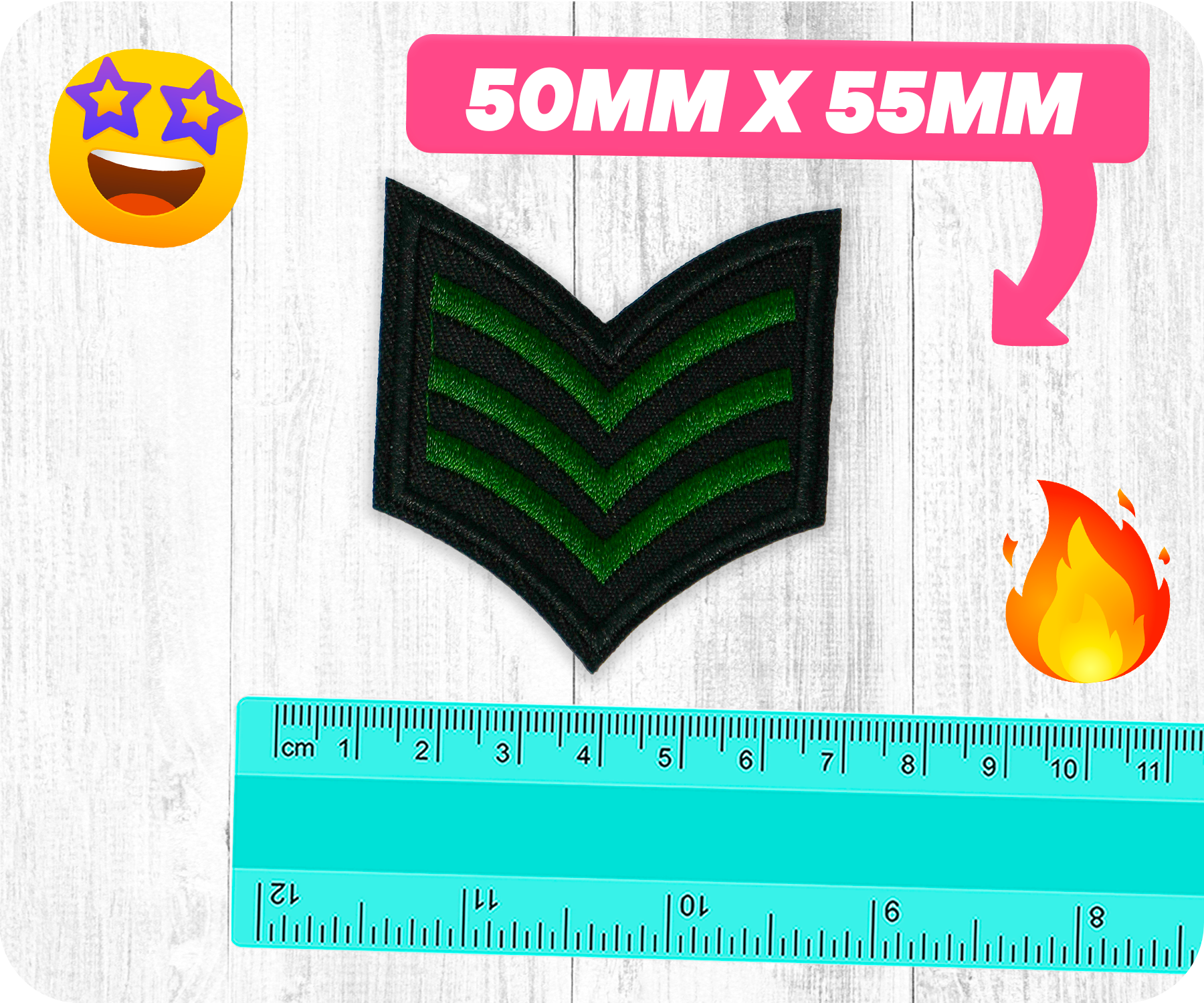 Black & Green Sargent Rank Insignia Iron On Patch (5.5 x 5cm)