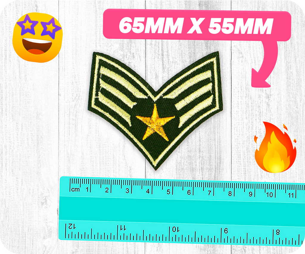 Sergent Rank Star Military Insignia Iron On Patch (6.5 x 5.5cm)