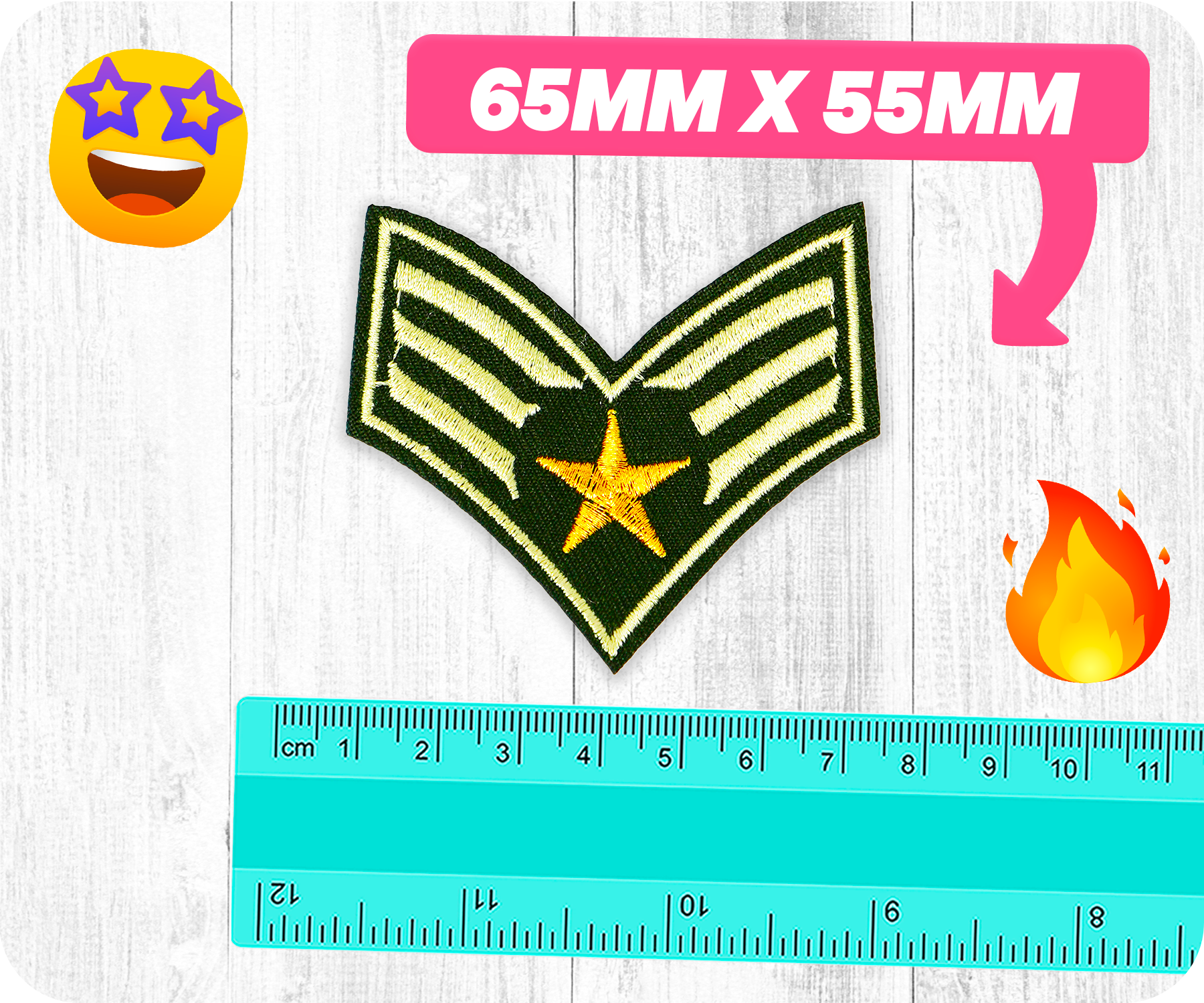Sergent Rank Star Military Insignia Iron On Patch (6.5 x 5.5cm)