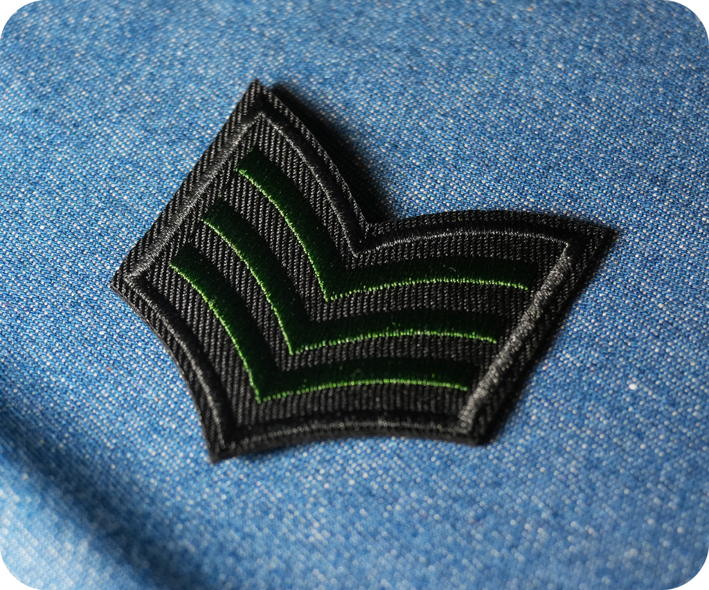 Black & Green Sargent Rank Insignia Iron On Patch (5.5 x 5cm)