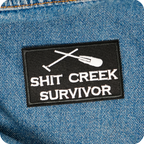 Shit Creeks Survivor Black Iron On Patch (7.8 x 5cm)