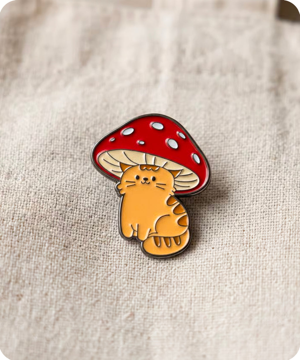 Mushroom Cat Enamel Pin Badge