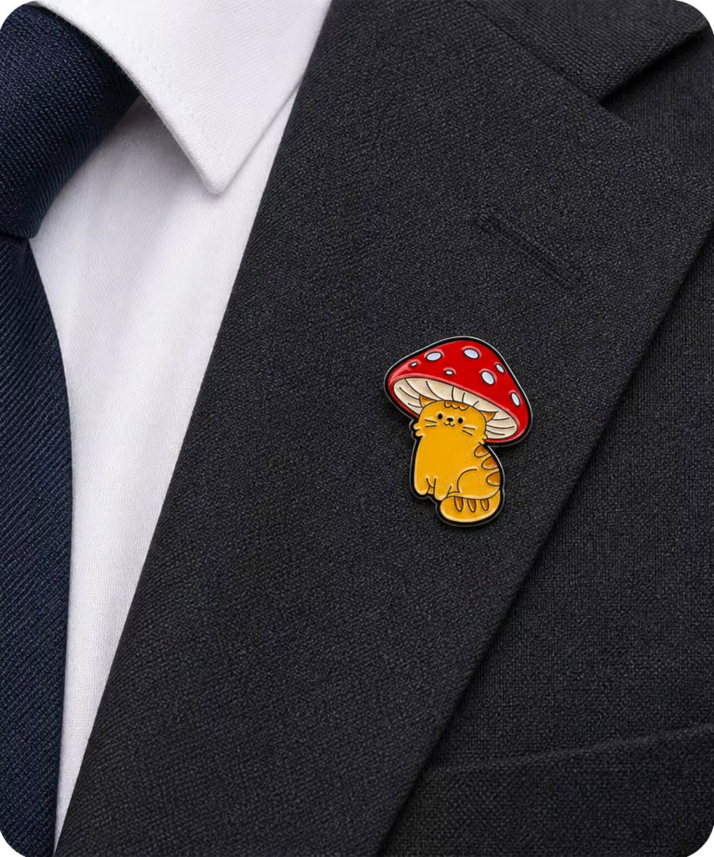 Mushroom Cat Enamel Pin Badge