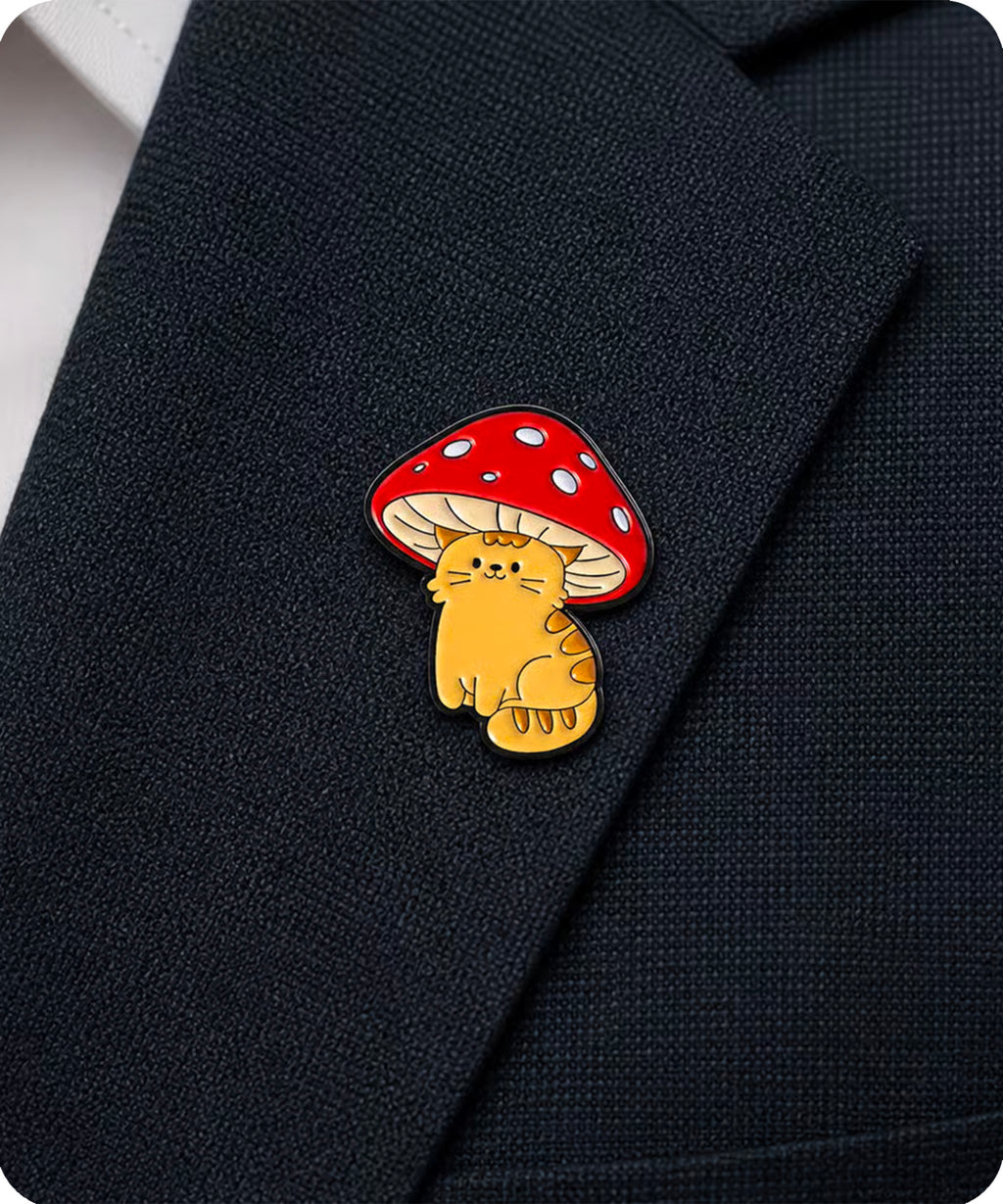 Mushroom Cat Enamel Pin Badge