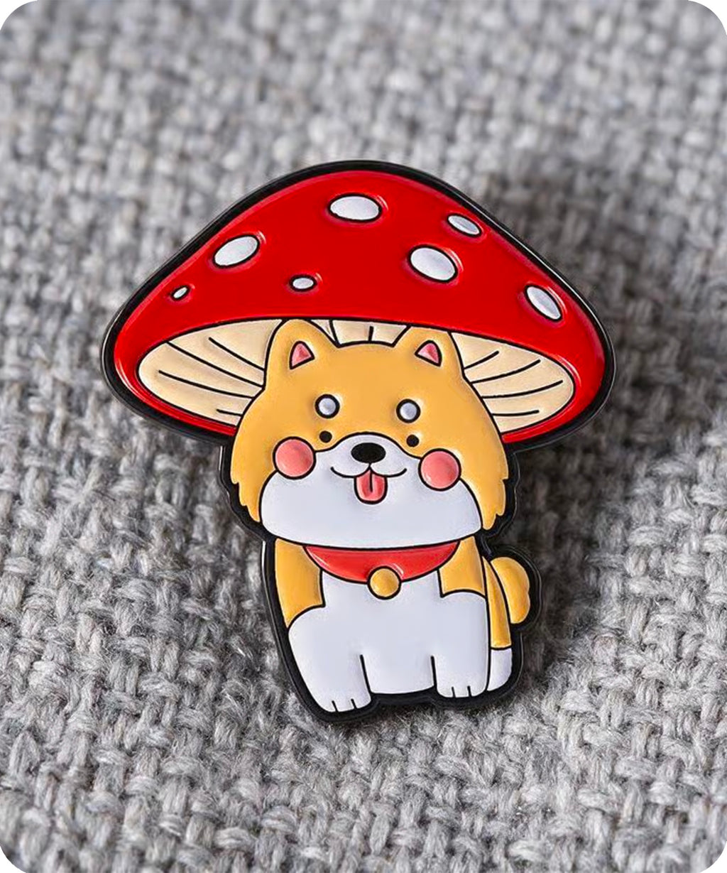 Cute Shiba Inu Mushroom Enamel Pin Badge