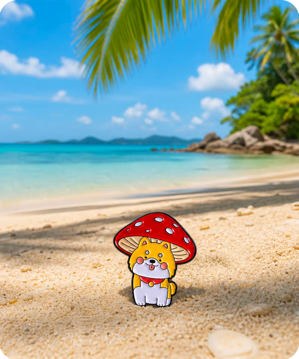 Cute Shiba Inu Mushroom Enamel Pin Badge