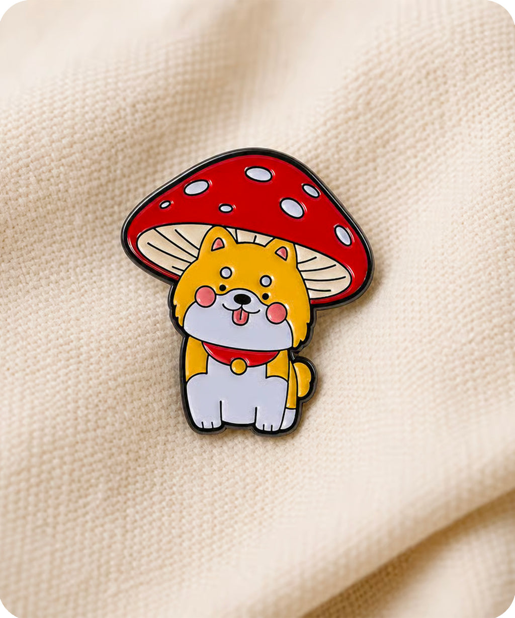 Cute Shiba Inu Mushroom Enamel Pin Badge