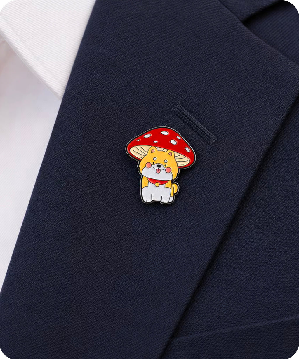 Cute Shiba Inu Mushroom Enamel Pin Badge
