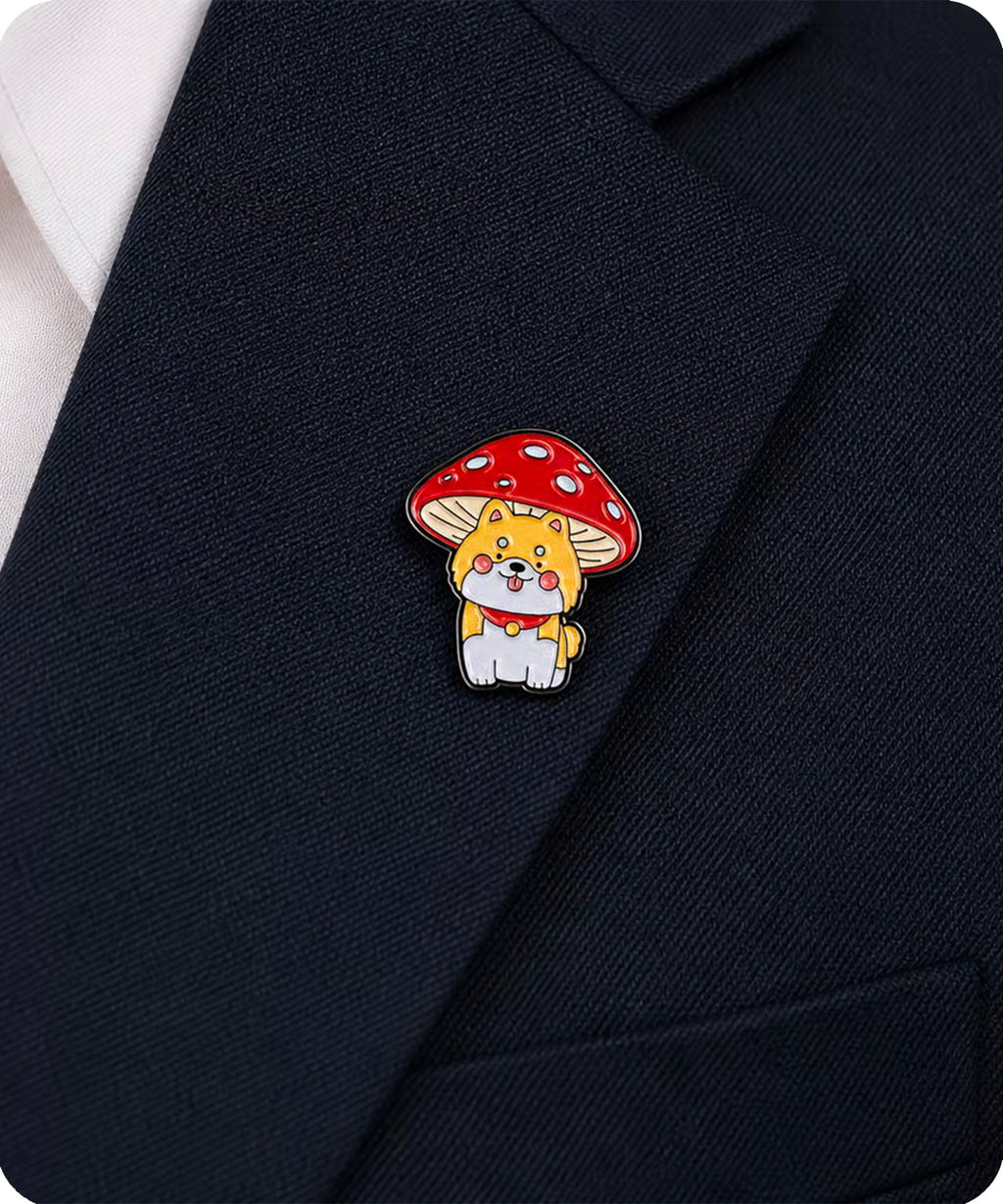 Cute Shiba Inu Mushroom Enamel Pin Badge
