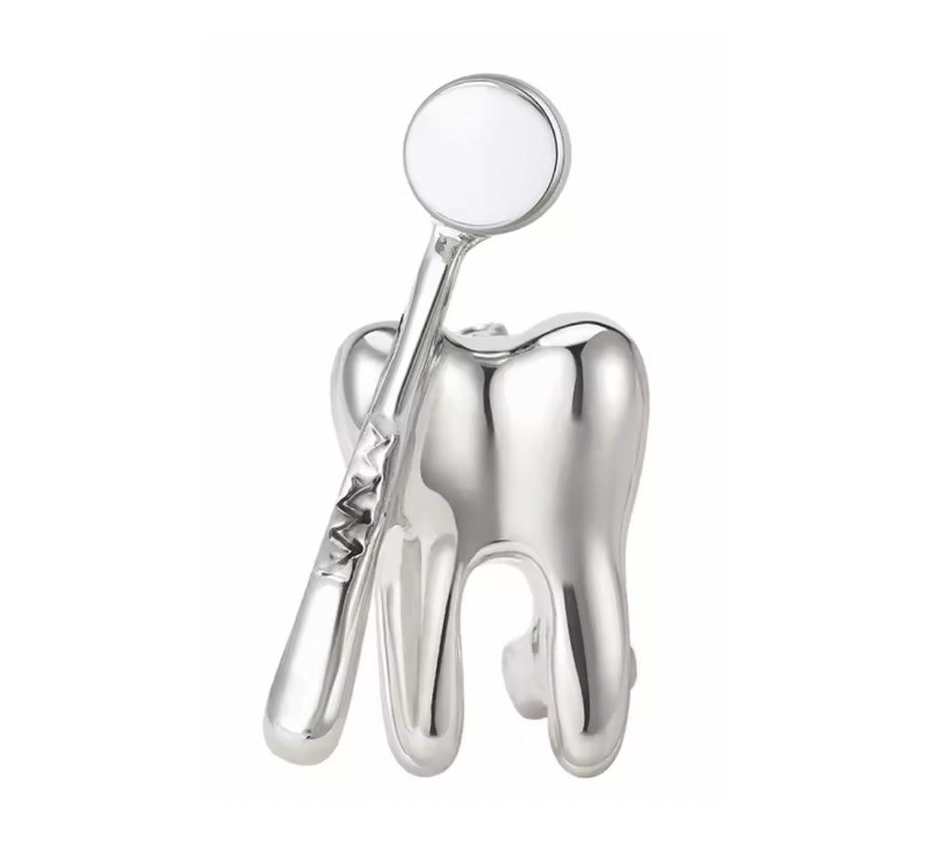 Silver Tooth & Mirror Dentist 3D Pin Badge