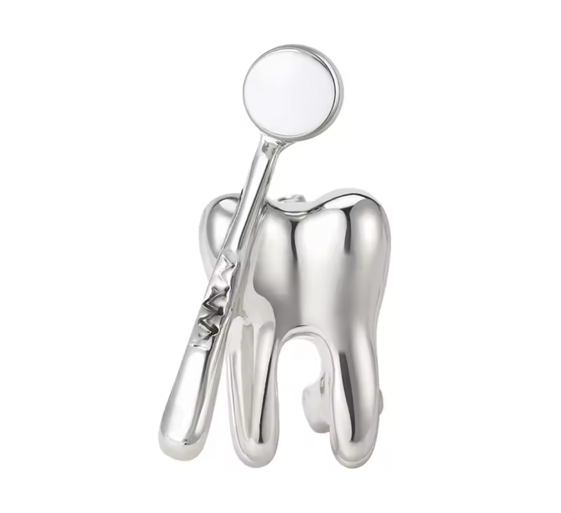 Silver Tooth & Mirror Dentist 3D Pin Badge