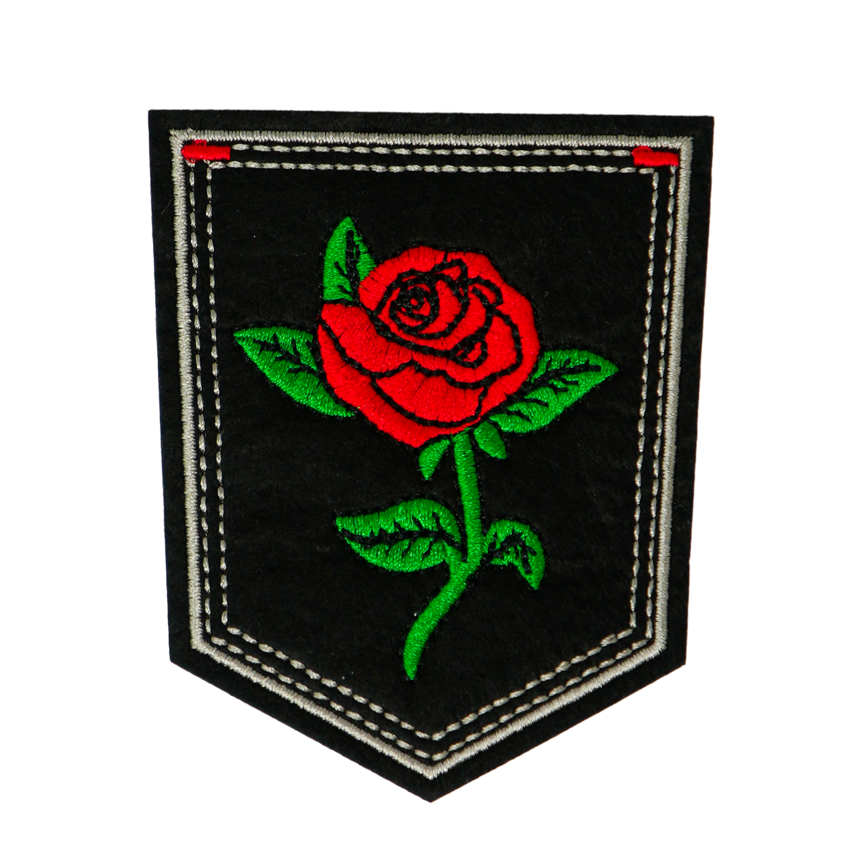 Parche Termoadhesivo Rosa Roja Grande en Tallo y Escudo Negro (9 x 7.6cm) Imagen principal del producto