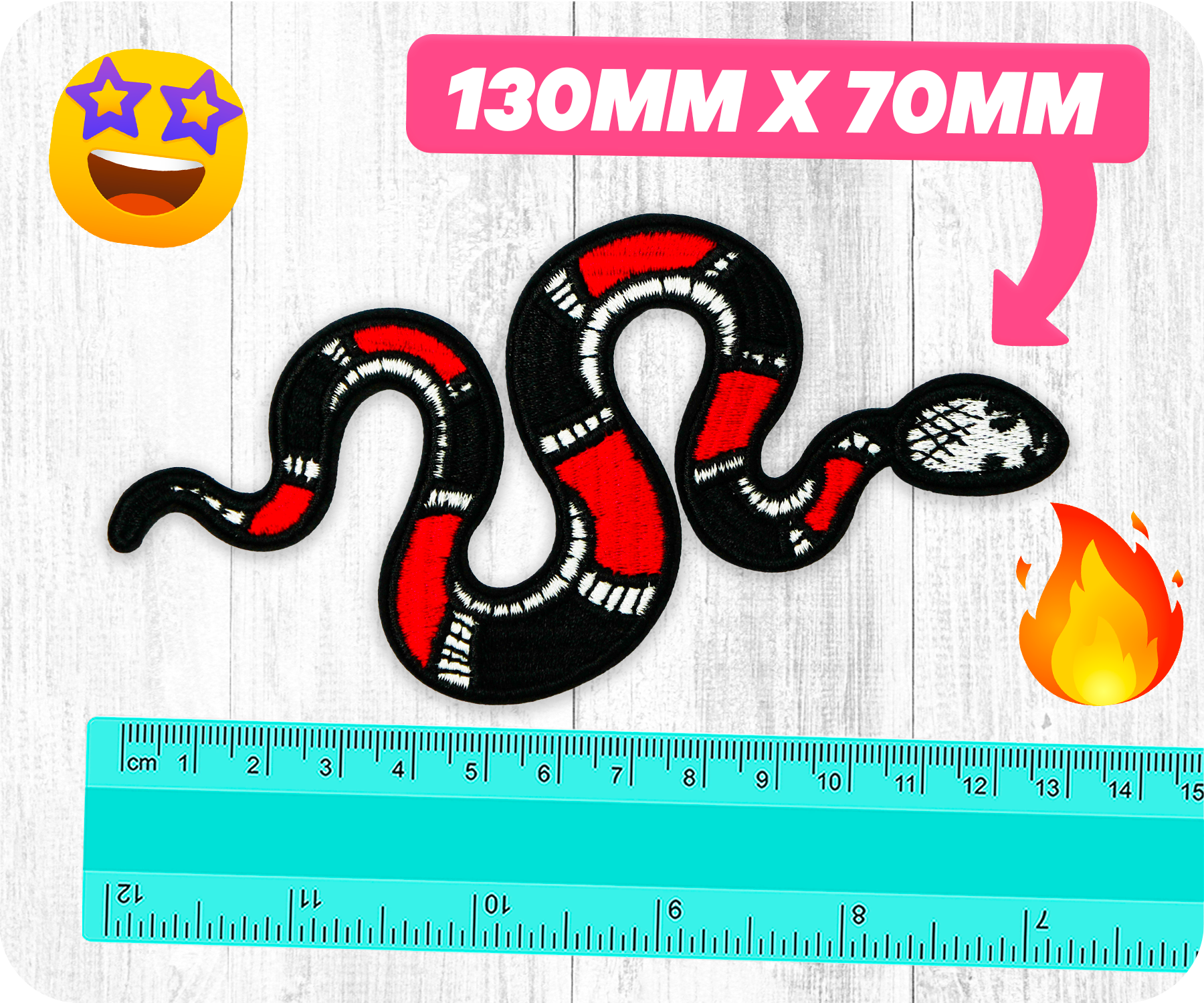 Slithering Coral Snake Iron On Patch (13 x 7cm)