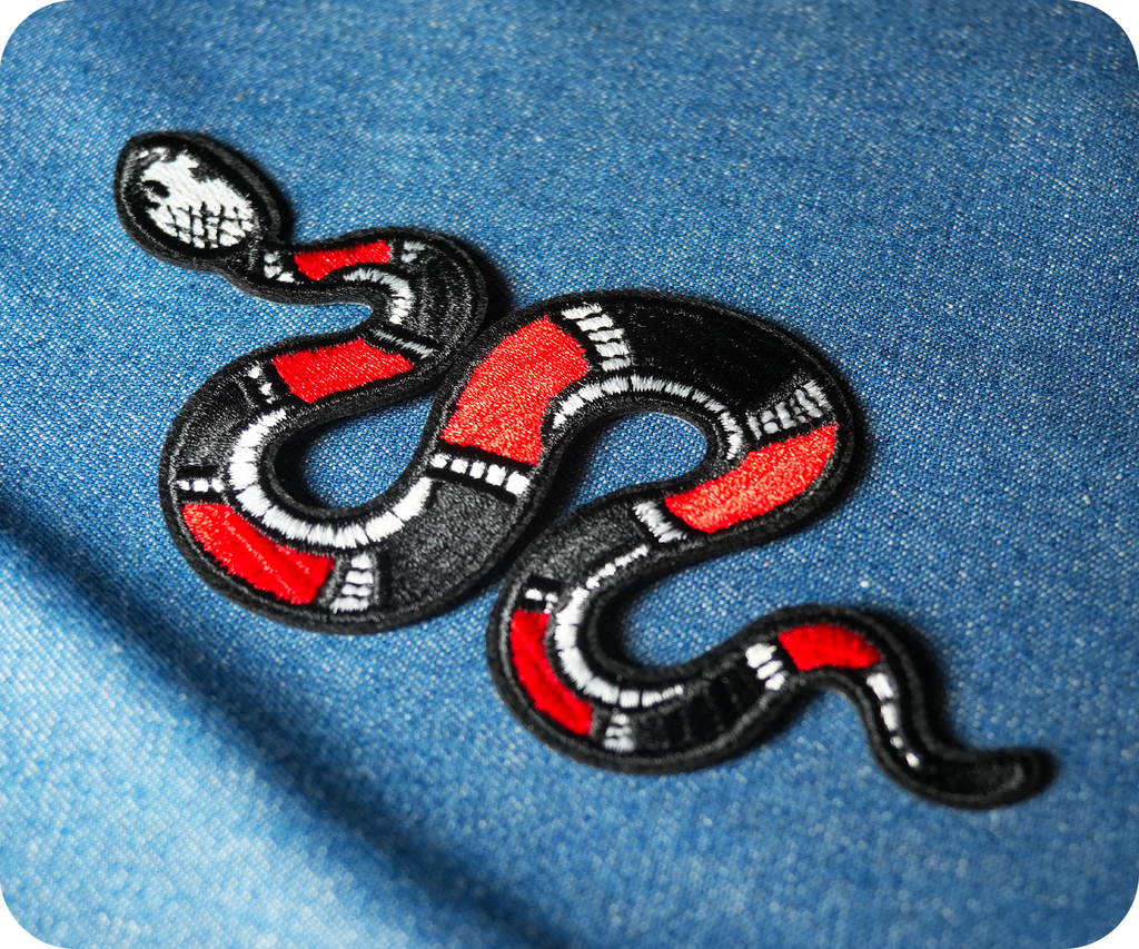 Slithering Coral Snake Iron On Patch (13 x 7cm)