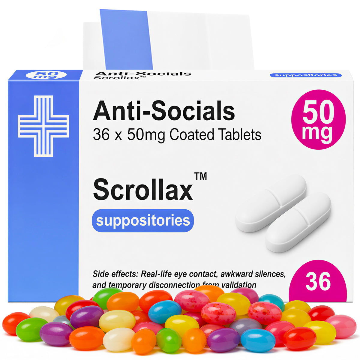 Anti-Socials Media Prescription Joke Jelly Beans, 36g | Vegan & Vegetarian Main image
