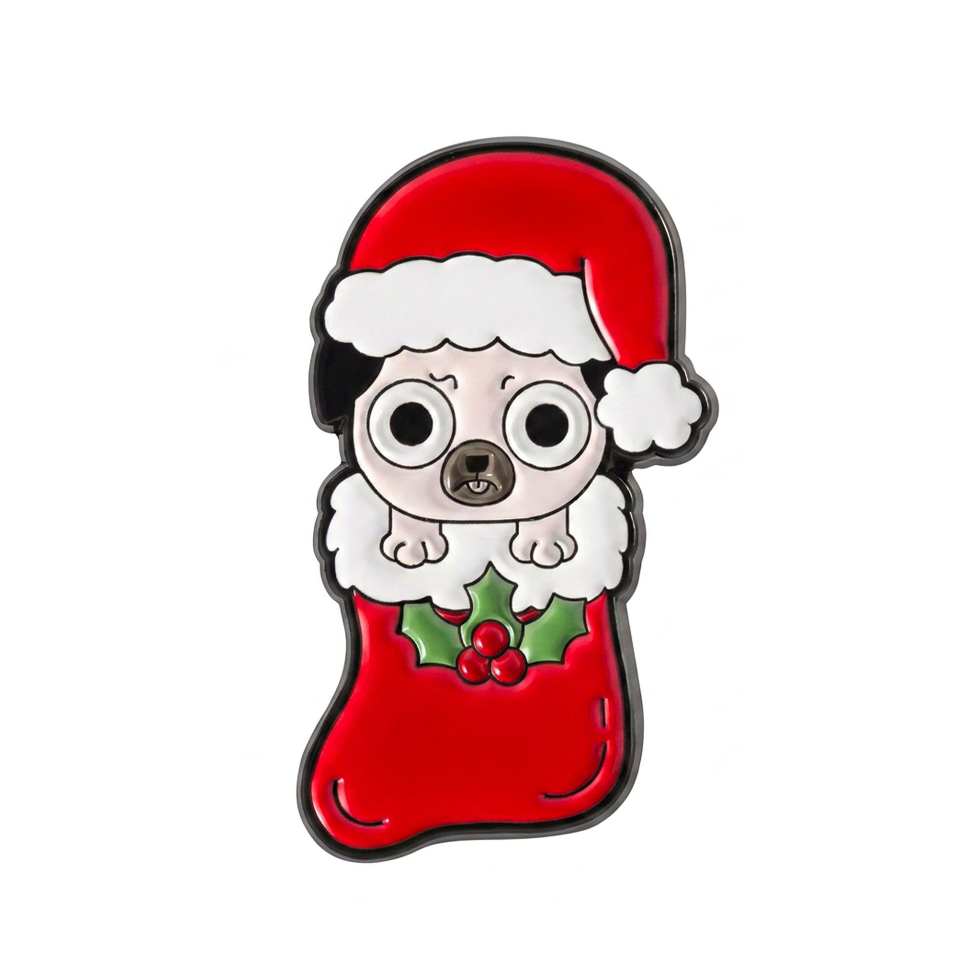 Christmas Pug Stocking Enamel Lapel Pin Badge Imagen principal del producto