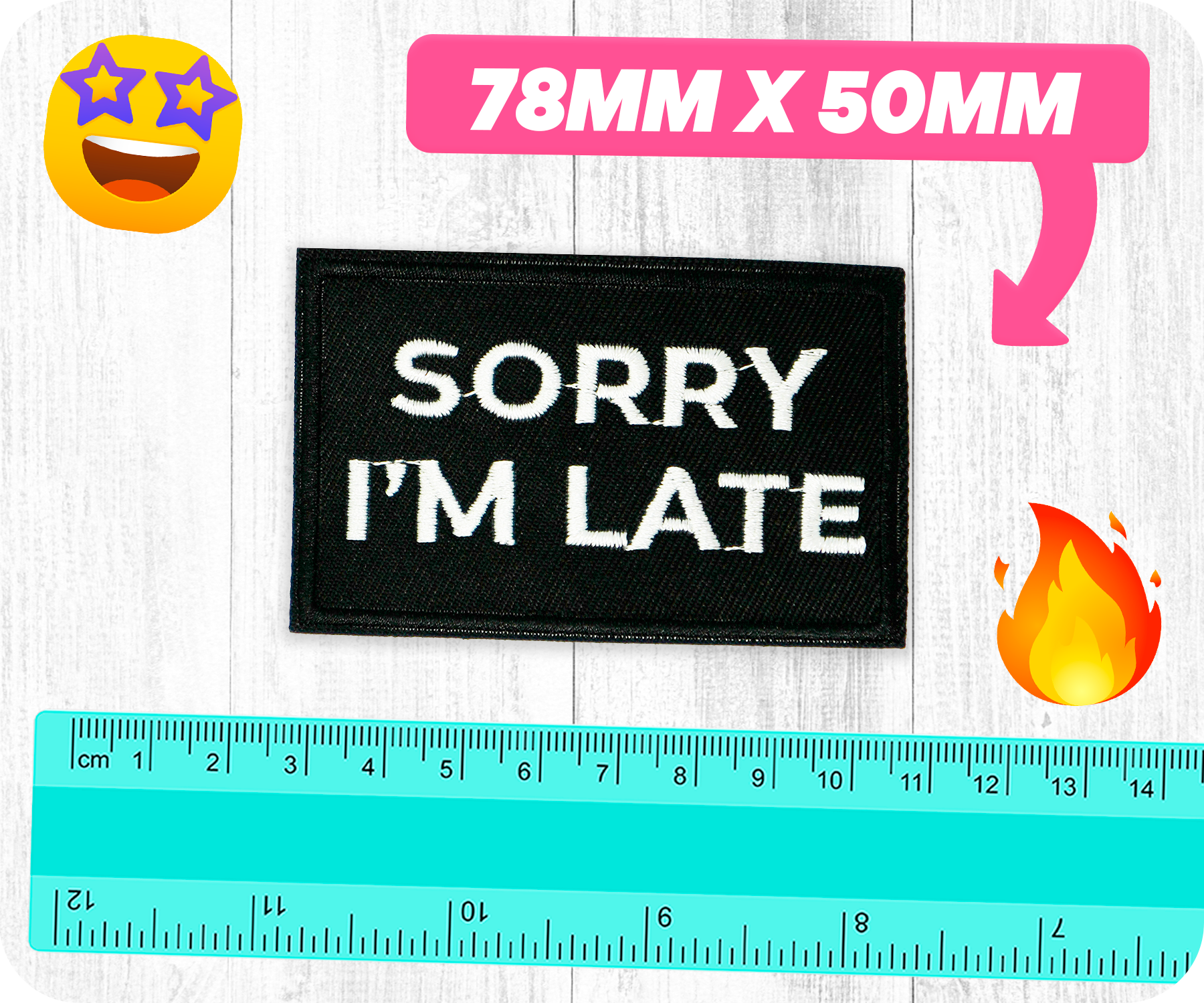 Sorry I'm Late Black Iron On Patch (7.8 x 5cm)
