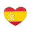 A heart-shaped pin badge with the Spanish flag colors and a crown emblem in the center, designed in yellow and red, with a metallic finish.