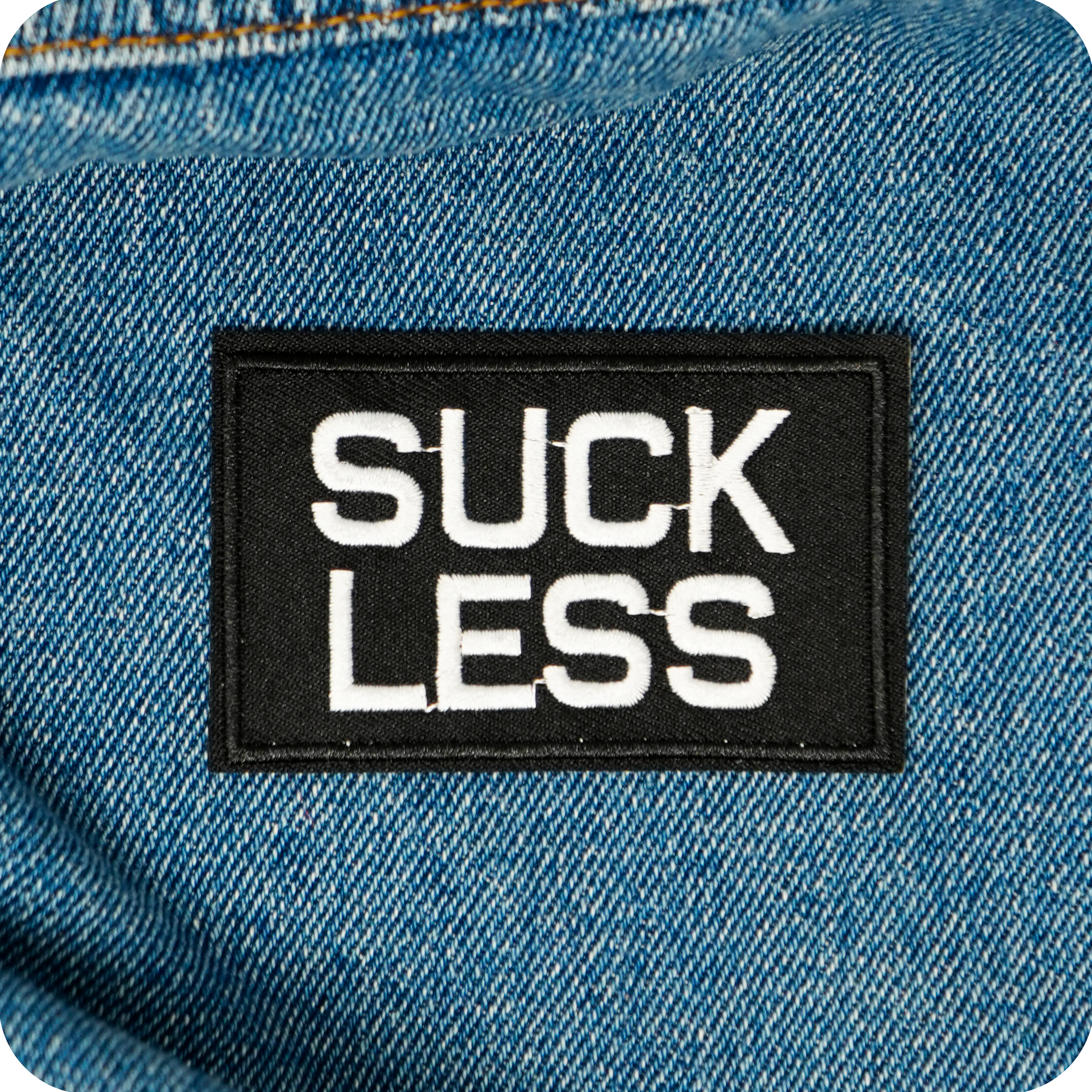 Suck Less Black Iron On Patch (7.8 x 5cm)