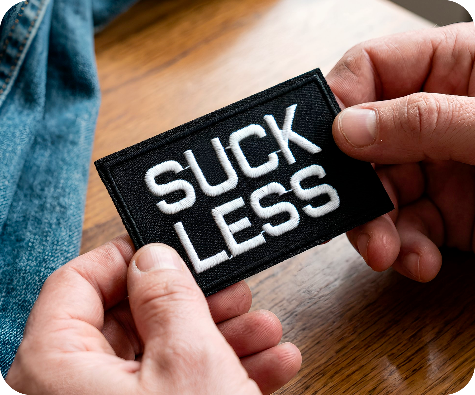 Suck Less Black Iron On Patch (7.8 x 5cm) Secondary image