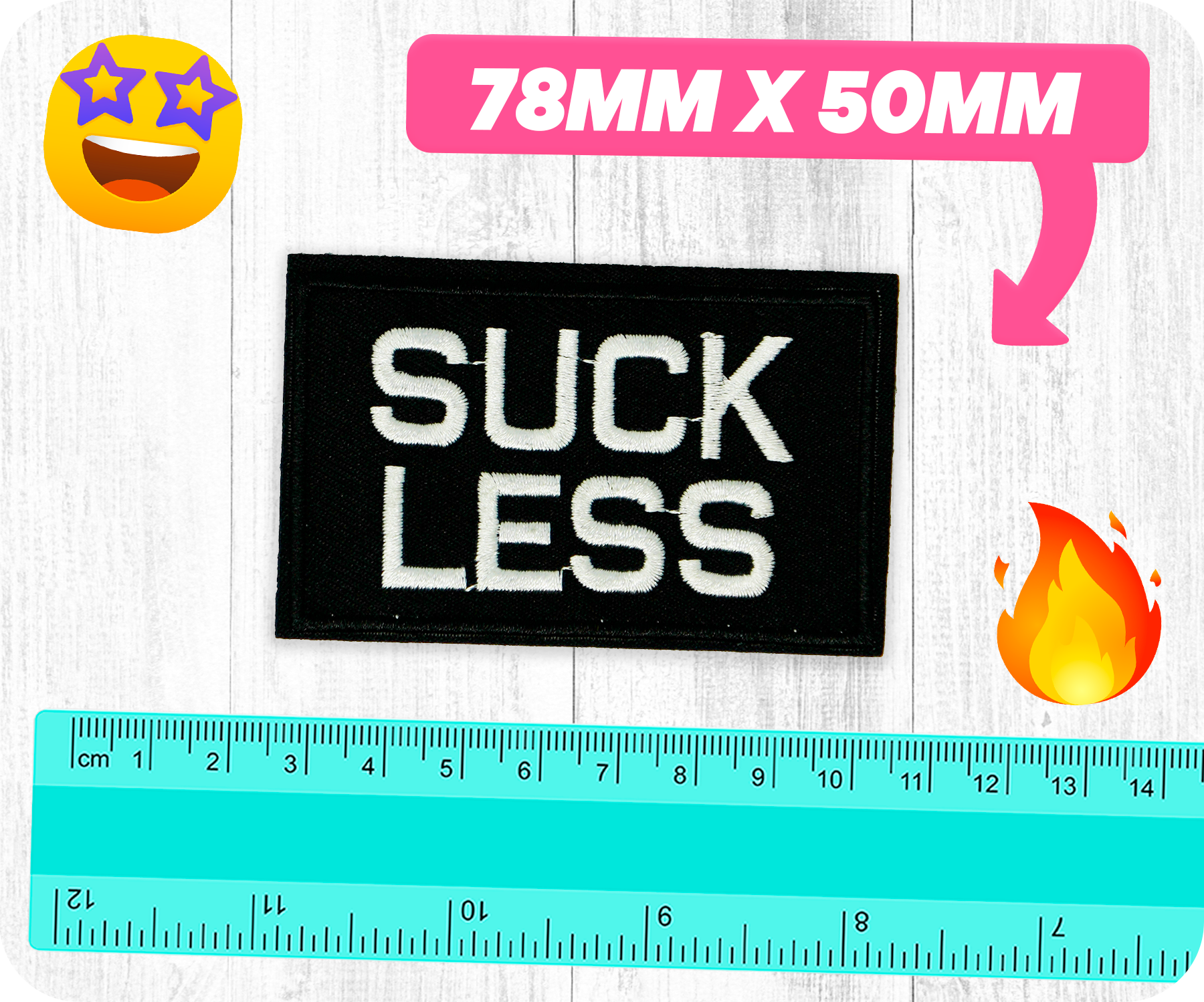 Suck Less Black Iron On Patch (7.8 x 5cm)