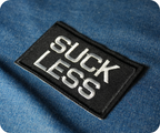 Suck Less Black Iron On Patch (7.8 x 5cm)