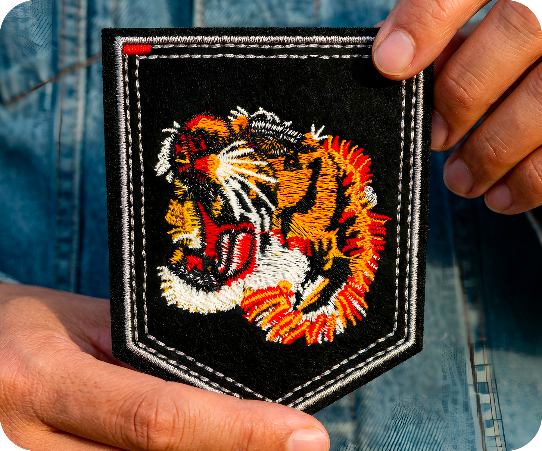 Roaring Tiger Animal & Shield Iron On Patch (9 x 7.6cm) Secondary image